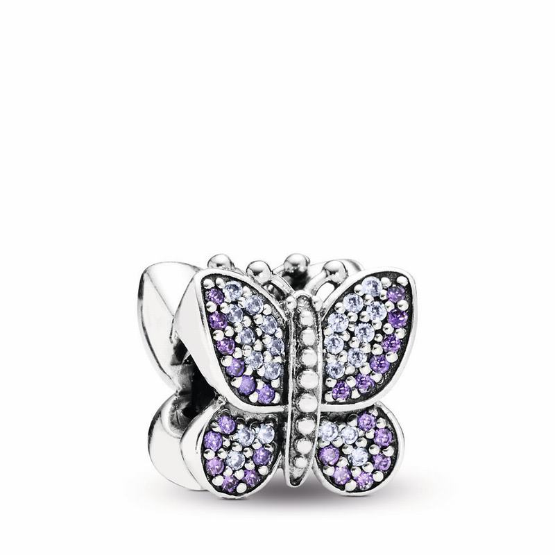 Pandora Sparkling Butterfly Charm Ireland - Sterling Silver/Purple/Cubic Zirconia - 796382NCZ